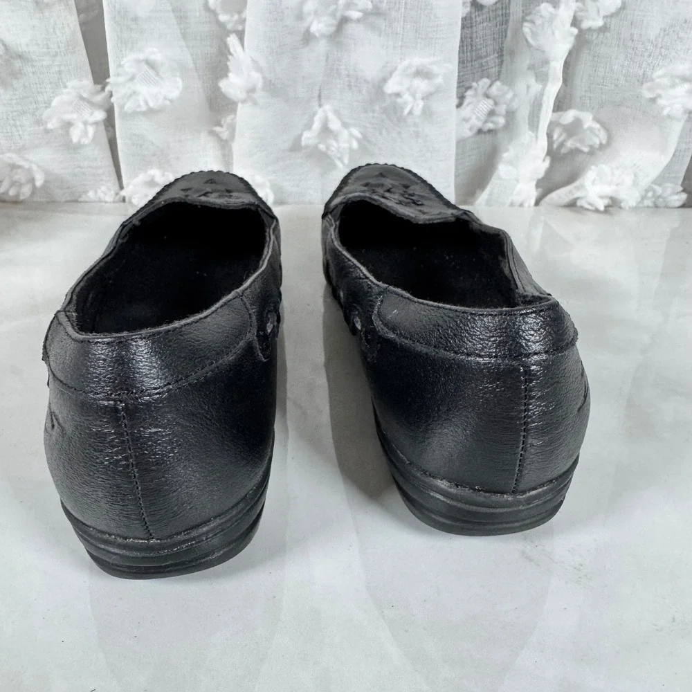 Dr Scholl's Vintage Black Leather Comfort Flats Moc Toe Slip On Grannycore 6.5 M - Picture 3 of 12